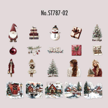 ST787｜シール クリスマス 人物 女性 サンタクロース プレゼント ツリー 雪だるま