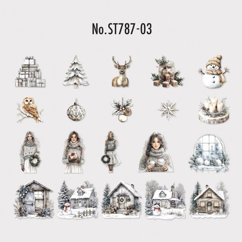 ST787｜シール クリスマス 人物 女性 サンタクロース プレゼント ツリー 雪だるま