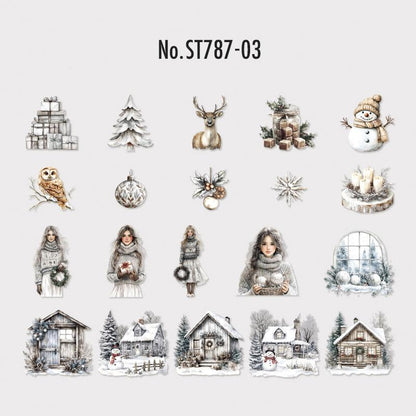 ST787｜シール クリスマス 人物 女性 サンタクロース プレゼント ツリー 雪だるま