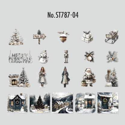 ST787｜シール クリスマス 人物 女性 サンタクロース プレゼント ツリー 雪だるま