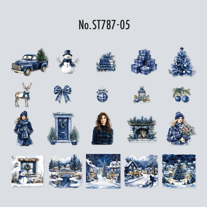 ST787｜シール クリスマス 人物 女性 サンタクロース プレゼント ツリー 雪だるま