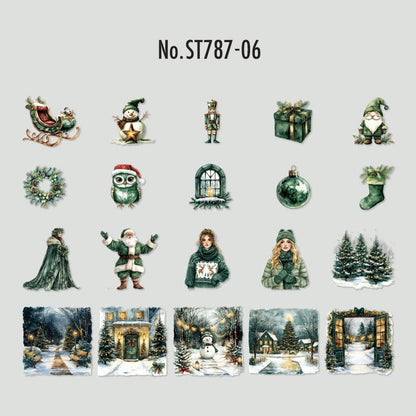 ST787｜シール クリスマス 人物 女性 サンタクロース プレゼント ツリー 雪だるま