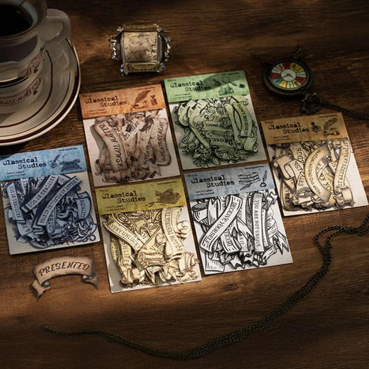 ST796 シール 英語 リボン テープ 帯 装飾 飾り 英字 英単語