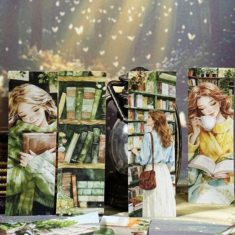 ST802 シール 人物 女性 風景 景色 縦長 細長い 帯状 ネコ イヌ 街並み