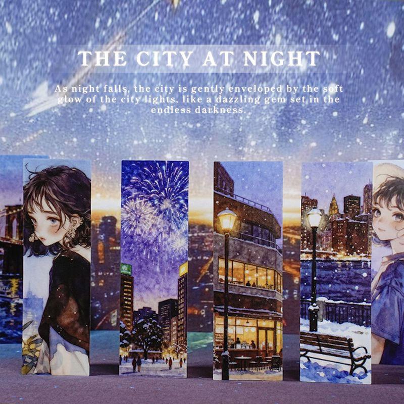 ST802 シール 人物 女性 風景 景色 縦長 細長い 帯状 ネコ イヌ 街並み