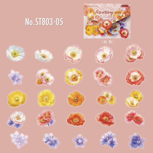 花・蝶・パンジーのPETコラージュシール