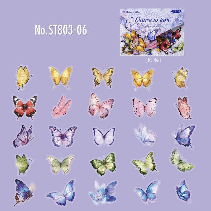 ST803 シール 花 蝶 パンジー ユリ マーガレット スイセン ポピー バタフライ