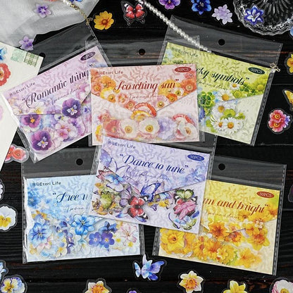 ST803 シール 花 蝶 パンジー ユリ マーガレット スイセン ポピー バタフライ