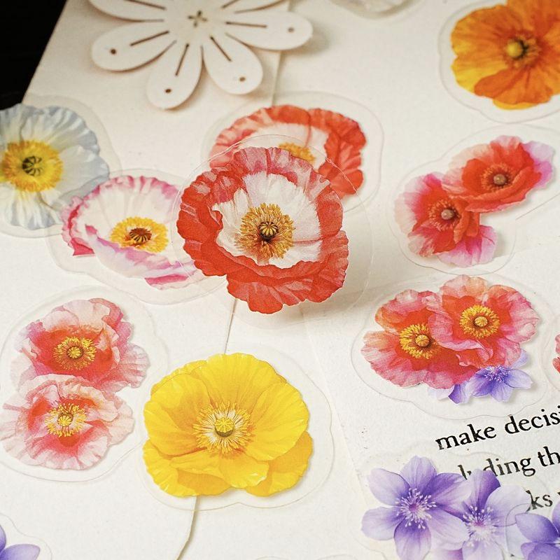 ST803 シール 花 蝶 パンジー ユリ マーガレット スイセン ポピー バタフライ