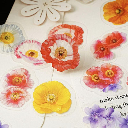 ST803 シール 花 蝶 パンジー ユリ マーガレット スイセン ポピー バタフライ