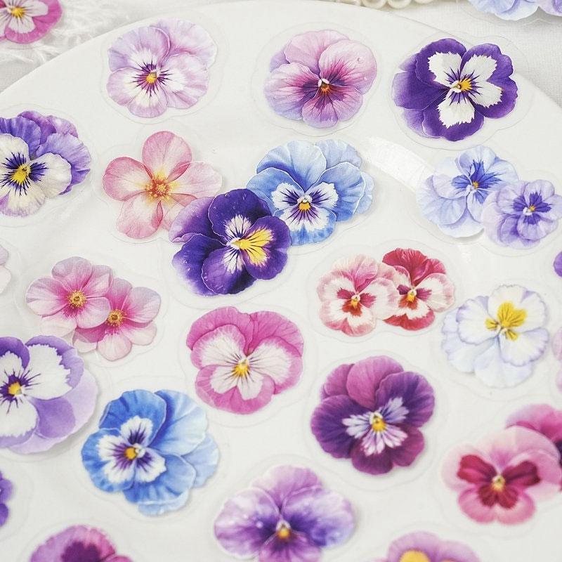 ST803 シール 花 蝶 パンジー ユリ マーガレット スイセン ポピー バタフライ