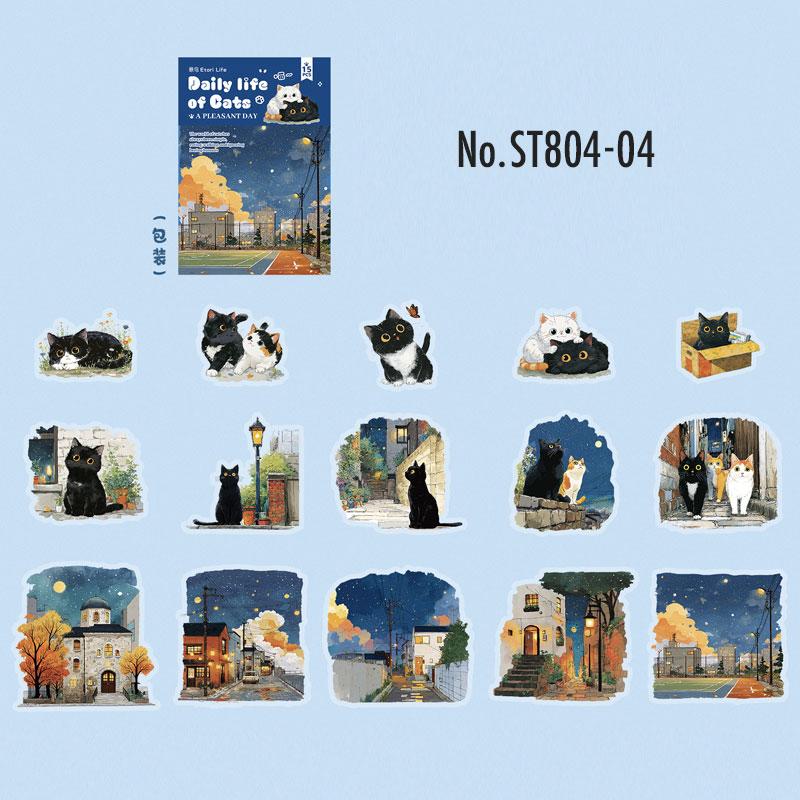 ST804 シール ネコ 猫 マスコット 可愛い 黒猫 白猫