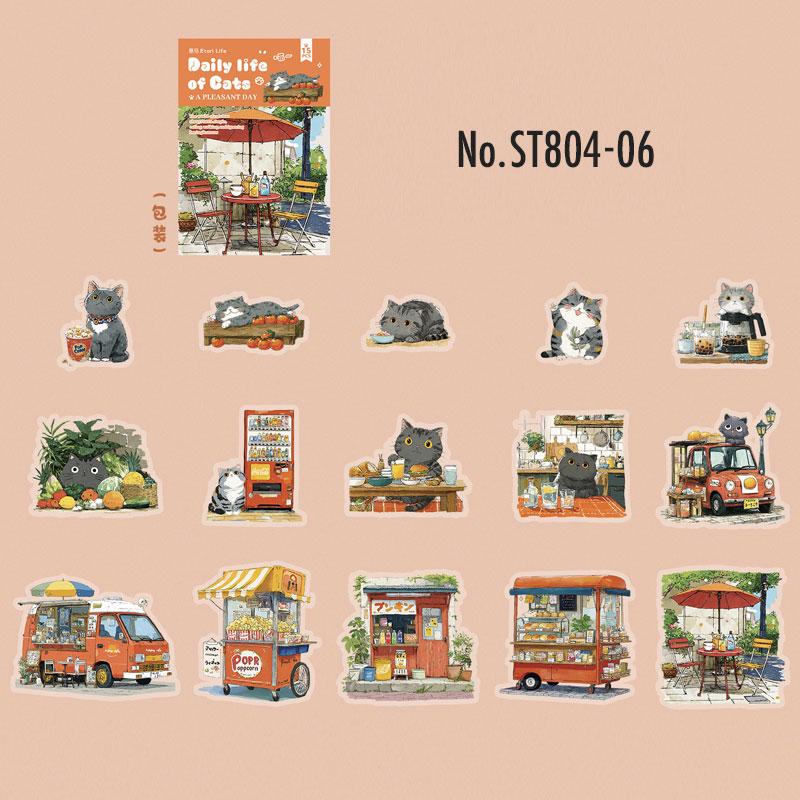 ST804 シール ネコ 猫 マスコット 可愛い 黒猫 白猫