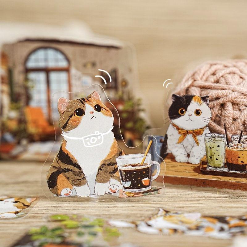 ST804 シール ネコ 猫 マスコット 可愛い 黒猫 白猫