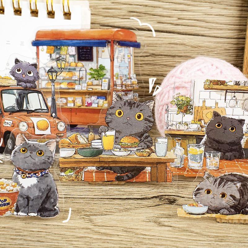 ST804 シール ネコ 猫 マスコット 可愛い 黒猫 白猫