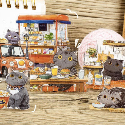 ST804 シール ネコ 猫 マスコット 可愛い 黒猫 白猫