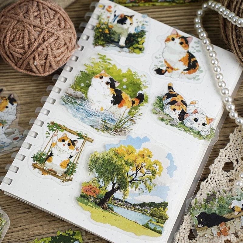 ST804 シール ネコ 猫 マスコット 可愛い 黒猫 白猫