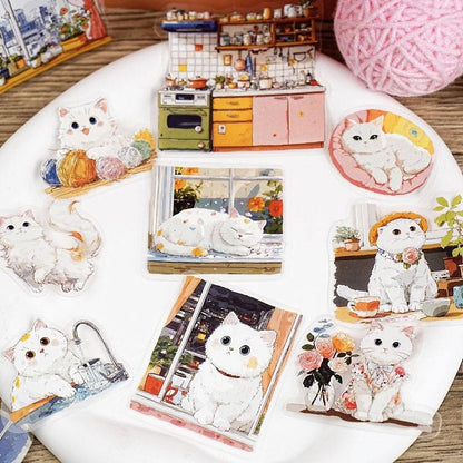 ST804 シール ネコ 猫 マスコット 可愛い 黒猫 白猫