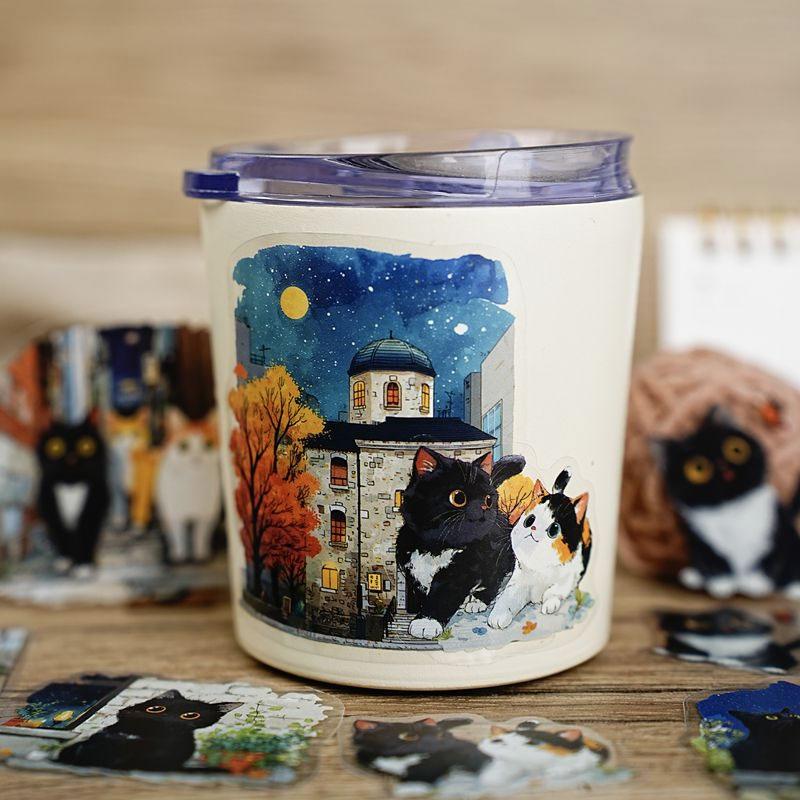 ST804 シール ネコ 猫 マスコット 可愛い 黒猫 白猫