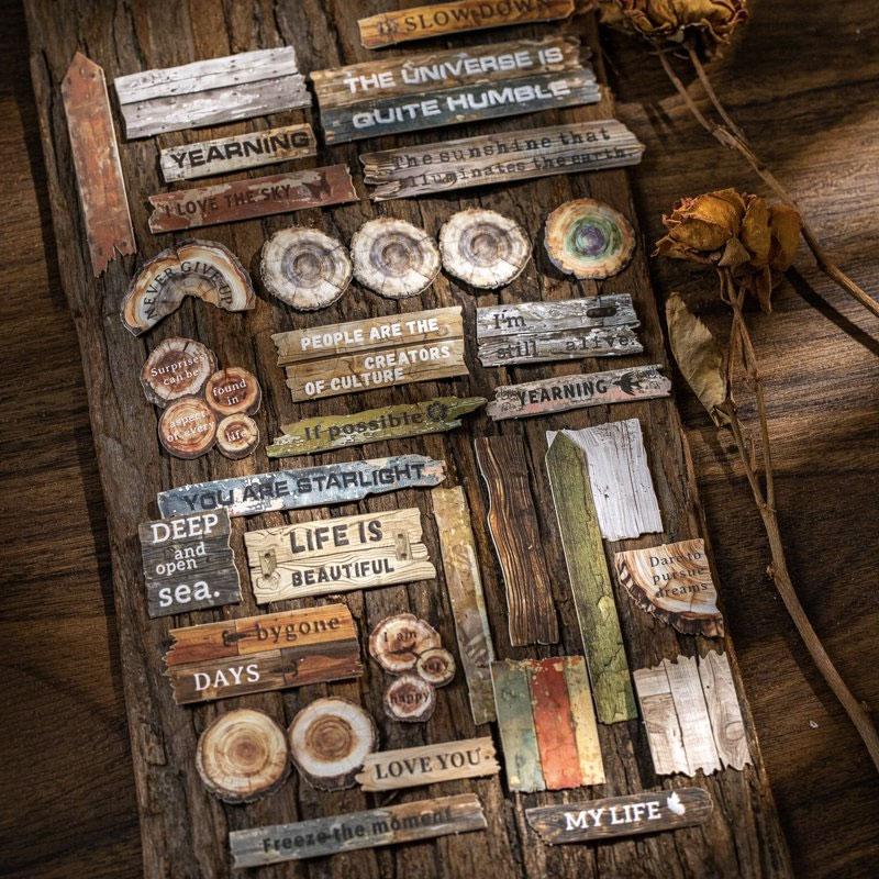 ST810 シール 木目 板 丸太 看板 フレーズ 英語 英単語