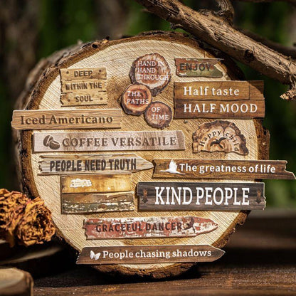 ST810 シール 木目 板 丸太 看板 フレーズ 英語 英単語