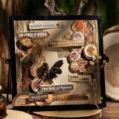 ST810 シール 木目 板 丸太 看板 フレーズ 英語 英単語