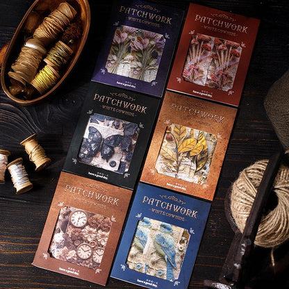 ST811 シール パッチワーク 蝶 小鳥 キノコ 花 バラ 紅葉 葉っぱ 時計 懐中時計