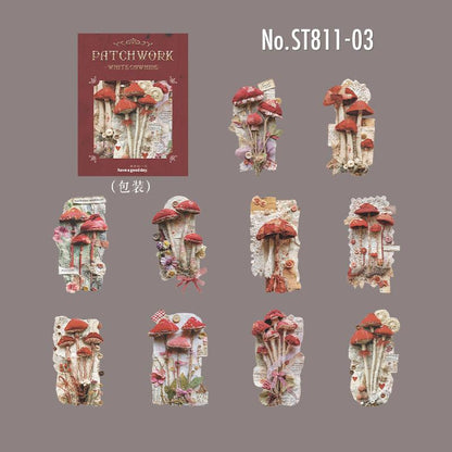 ST811 シール パッチワーク 蝶 小鳥 キノコ 花 バラ 紅葉 葉っぱ 時計 懐中時計