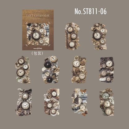 ST811 シール パッチワーク 蝶 小鳥 キノコ 花 バラ 紅葉 葉っぱ 時計 懐中時計