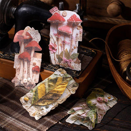 ST811 シール パッチワーク 蝶 小鳥 キノコ 花 バラ 紅葉 葉っぱ 時計 懐中時計