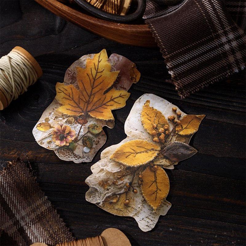 ST811 シール パッチワーク 蝶 小鳥 キノコ 花 バラ 紅葉 葉っぱ 時計 懐中時計