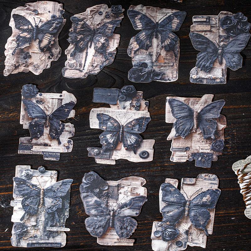 ST811 シール パッチワーク 蝶 小鳥 キノコ 花 バラ 紅葉 葉っぱ 時計 懐中時計