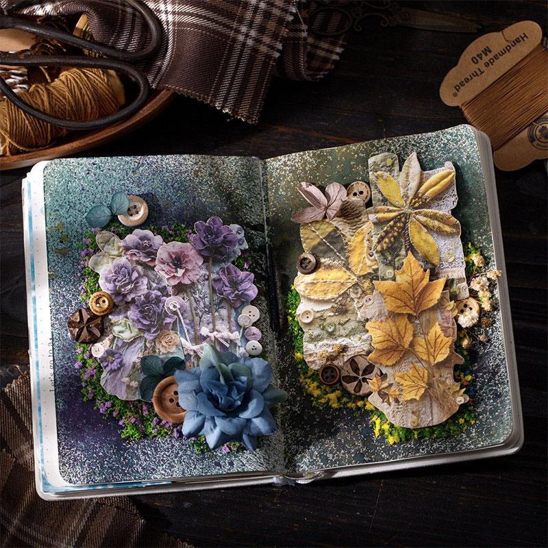 ST811 シール パッチワーク 蝶 小鳥 キノコ 花 バラ 紅葉 葉っぱ 時計 懐中時計