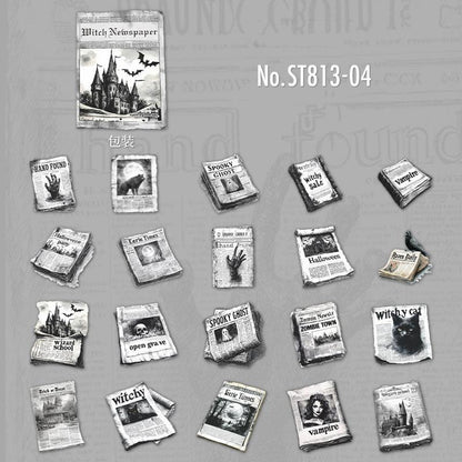 ST813 シール 魔女 お化け 幽霊 新聞 ハロウィン ニュースペーパー