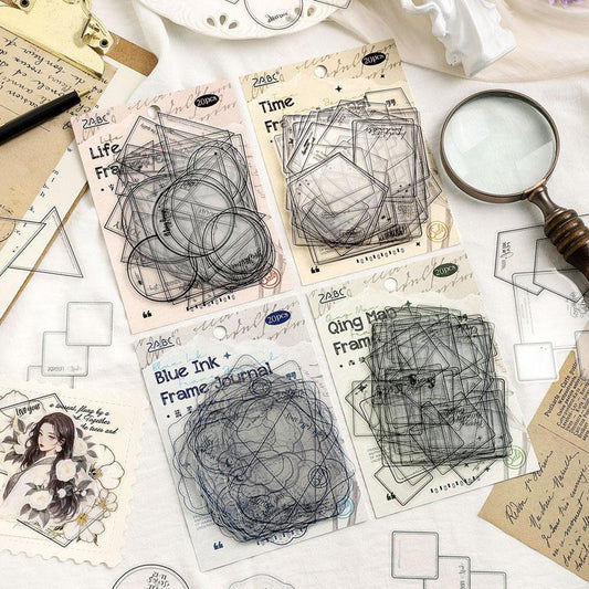 ST831 フレーム 透明 ラベル 枠 額縁 ノート 丸 三角 四角 コラージュ素材 コラージュ シール ステッカー 紙もの 手帳 日記 海外 紙モノ 紙物