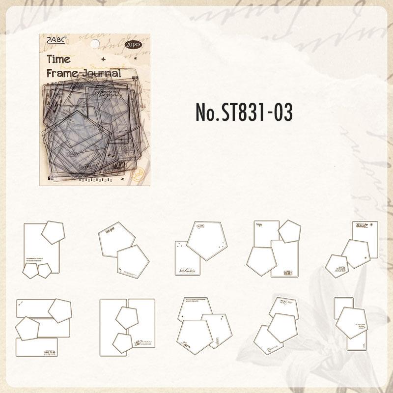 ST831 フレーム 透明 ラベル 枠 額縁 ノート 丸 三角 四角 コラージュ素材 コラージュ シール ステッカー 紙もの 手帳 日記 海外 紙モノ 紙物