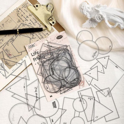 ST831 フレーム 透明 ラベル 枠 額縁 ノート 丸 三角 四角 コラージュ素材 コラージュ シール ステッカー 紙もの 手帳 日記 海外 紙モノ 紙物