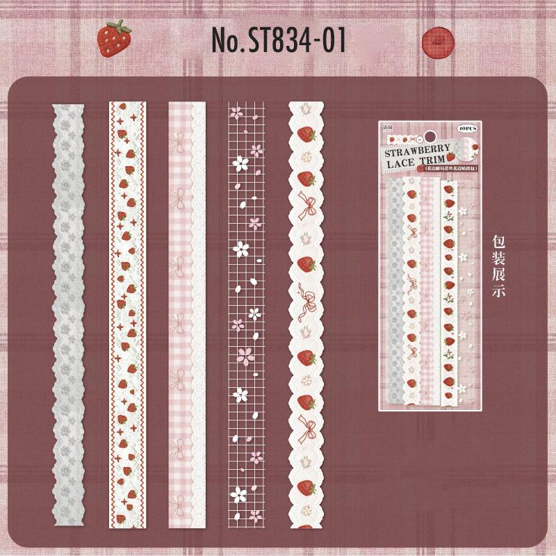ST834 リボン レース ロングステッカー 装飾 アクセント 飾り コラージュ素材 コラージュ シール ステッカー 紙もの 手帳 日記 海外 紙モノ 紙物