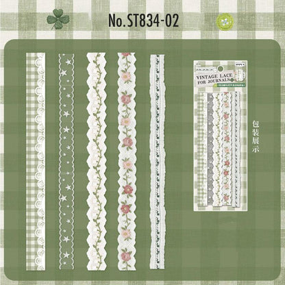 ST834 リボン レース ロングステッカー 装飾 アクセント 飾り コラージュ素材 コラージュ シール ステッカー 紙もの 手帳 日記 海外 紙モノ 紙物