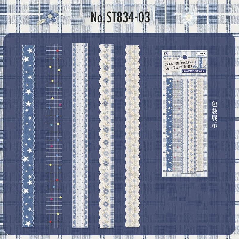 ST834 リボン レース ロングステッカー 装飾 アクセント 飾り コラージュ素材 コラージュ シール ステッカー 紙もの 手帳 日記 海外 紙モノ 紙物