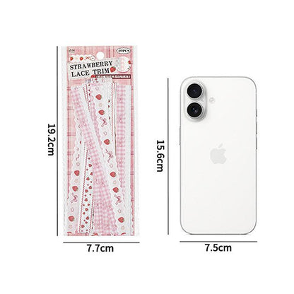 ST834 リボン レース ロングステッカー 装飾 アクセント 飾り コラージュ素材 コラージュ シール ステッカー 紙もの 手帳 日記 海外 紙モノ 紙物