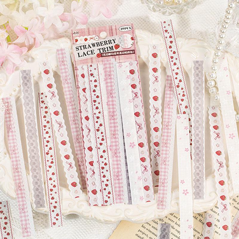 ST834 リボン レース ロングステッカー 装飾 アクセント 飾り コラージュ素材 コラージュ シール ステッカー 紙もの 手帳 日記 海外 紙モノ 紙物