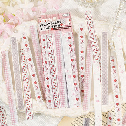 ST834 リボン レース ロングステッカー 装飾 アクセント 飾り コラージュ素材 コラージュ シール ステッカー 紙もの 手帳 日記 海外 紙モノ 紙物
