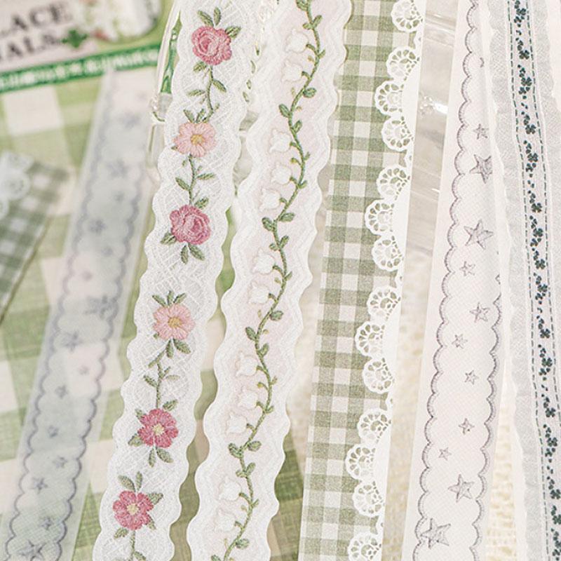 ST834 リボン レース ロングステッカー 装飾 アクセント 飾り コラージュ素材 コラージュ シール ステッカー 紙もの 手帳 日記 海外 紙モノ 紙物