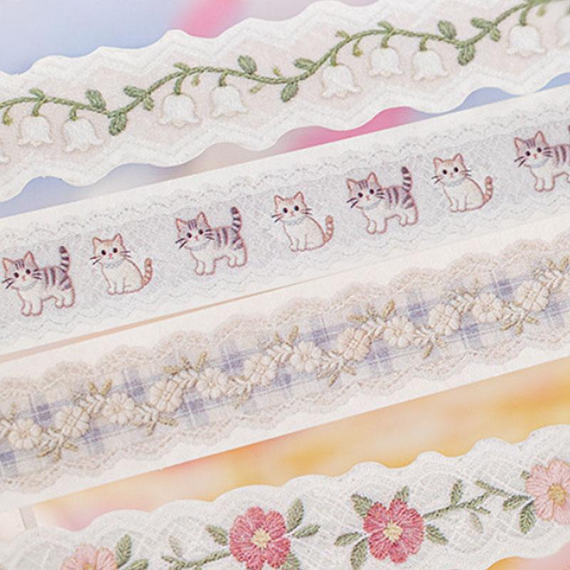 ST834 リボン レース ロングステッカー 装飾 アクセント 飾り コラージュ素材 コラージュ シール ステッカー 紙もの 手帳 日記 海外 紙モノ 紙物