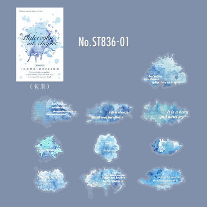 ST836 水彩 滲み インク 染み 装飾 アクセント 飾り 英語 フレーズ コラージュ素材 コラージュ シール ステッカー 紙もの 手帳 日記 海外 紙モノ 紙物