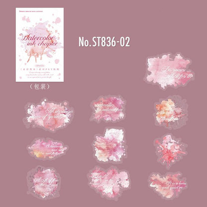 ST836 水彩 滲み インク 染み 装飾 アクセント 飾り 英語 フレーズ コラージュ素材 コラージュ シール ステッカー 紙もの 手帳 日記 海外 紙モノ 紙物