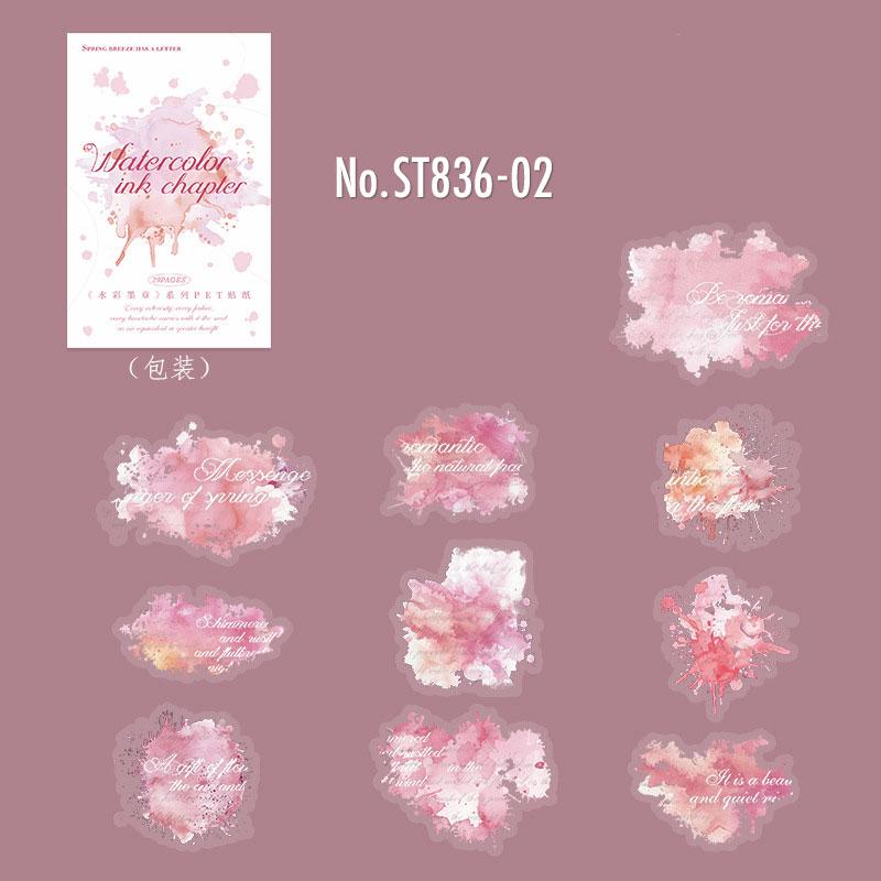 ST836 水彩 滲み インク 染み 装飾 アクセント 飾り 英語 フレーズ コラージュ素材 コラージュ シール ステッカー 紙もの 手帳 日記 海外 紙モノ 紙物