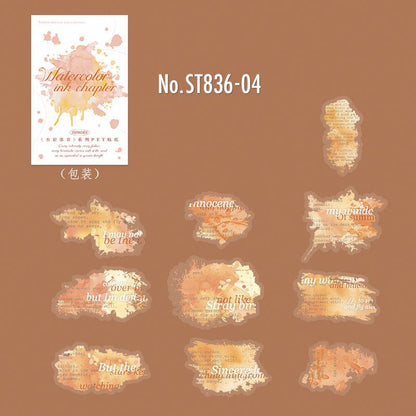 ST836 水彩 滲み インク 染み 装飾 アクセント 飾り 英語 フレーズ コラージュ素材 コラージュ シール ステッカー 紙もの 手帳 日記 海外 紙モノ 紙物