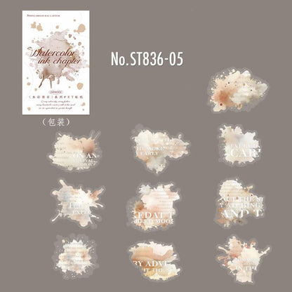 ST836 水彩 滲み インク 染み 装飾 アクセント 飾り 英語 フレーズ コラージュ素材 コラージュ シール ステッカー 紙もの 手帳 日記 海外 紙モノ 紙物